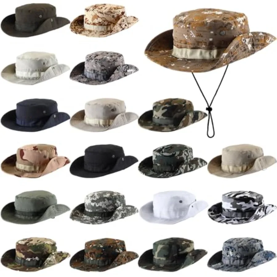 Outdoor sun hat for hiking and camping: 20 pcs bulk boonie hat with wide brim, adjustable strap, cotton blend material, khaki c