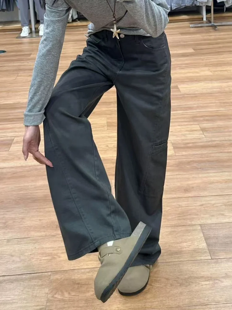 

Широкая рабочая одежда с высокой талией, американские джинсовые джинсы в стиле ретро для женщин, грушевидные боди, большие размеры, прямые брюки