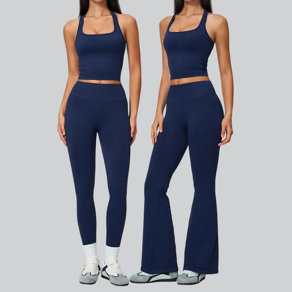 Women Seamless Sports Set 2 Pieces Yoga Set Ribbed Gym Clothing High Waist Biker Shorts Butt Lifting Pants Suit Workout Clothes