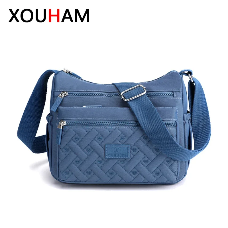 XOUHAM Women Shoulder Crossbody Bag for Women Waterproof Solid Color Black Pink Casual Nylon Ladies Handbag Messenger Bag