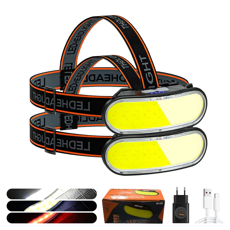 COB Headlamp Headlight Rechargeable Work Light Head Lamp COB 230 Degree Wide Angle 5 Modes Floodlight Headlight For Night