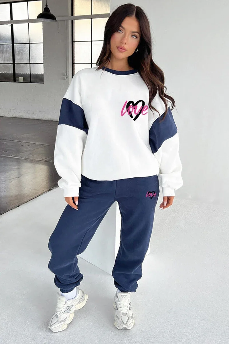 Street 2 Piece Sets Women Outfit Autumn Clothes Women 2024 Colorblock Sweatshirt Top and Pants Sets Fleece Sweatsuits Woman Sets