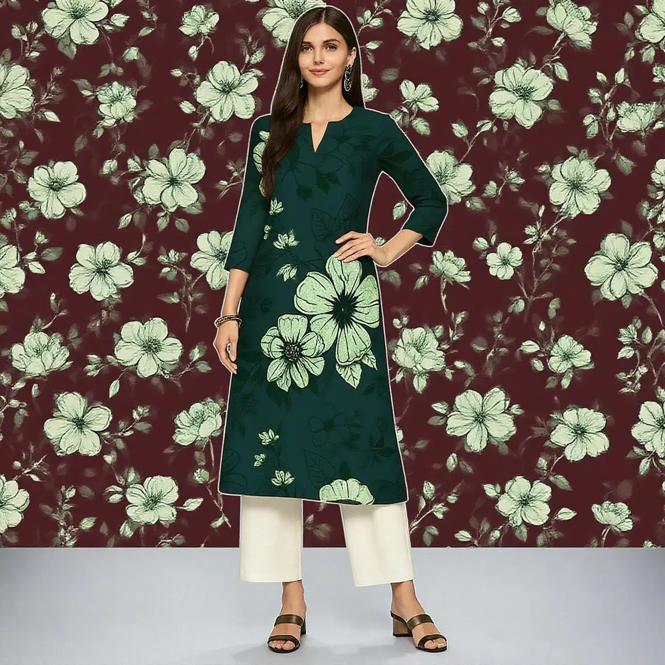 Muslim Kurt Flowers Women's Fashion Comfortable Long Sleeve Straight Casual Ethnic Vestidos Longos Parrot Print New Dress