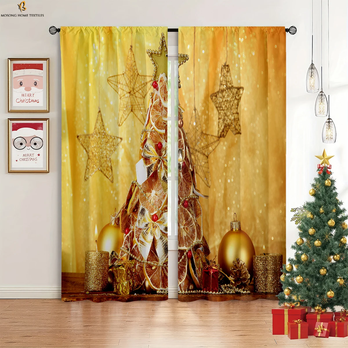 

Christmas Red Printed Curtains Colorful Balls Snowflakes Snowman Cartoon Pattern Custom Curtains Holiday Decoration Curtains