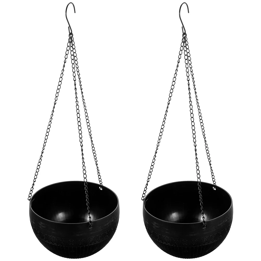 

2Pcs Thickened Hanging Planters Self Watering Flower Pot White Iron Chain Small Size Water Barrier Net