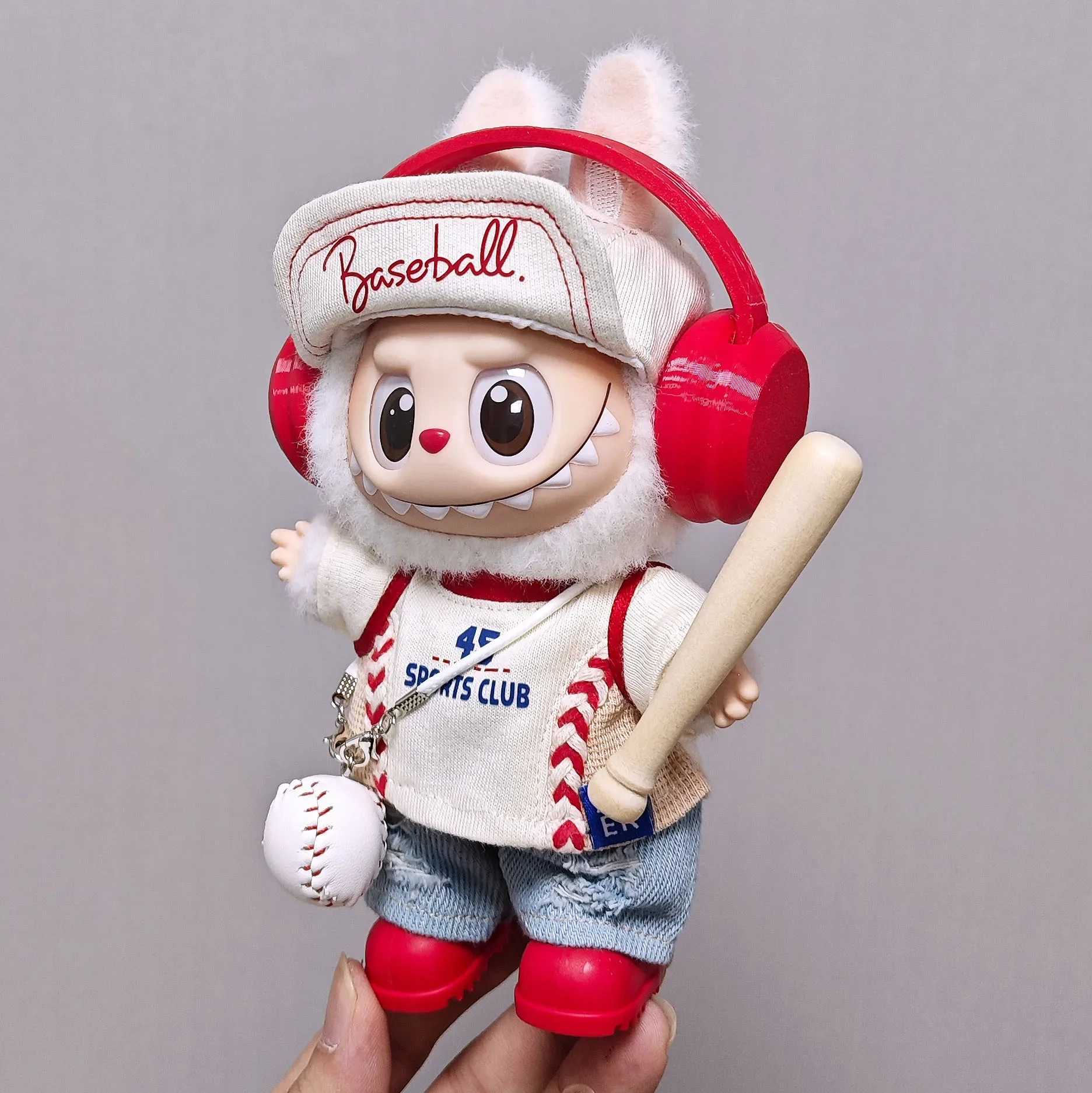 Per abbigliamento per bambole Labubu da 17 cm, completo da baseball, set di cappelli, jeans strappati Accessori Accessori per bambole per il tempo libero Abbigliamento Labubu