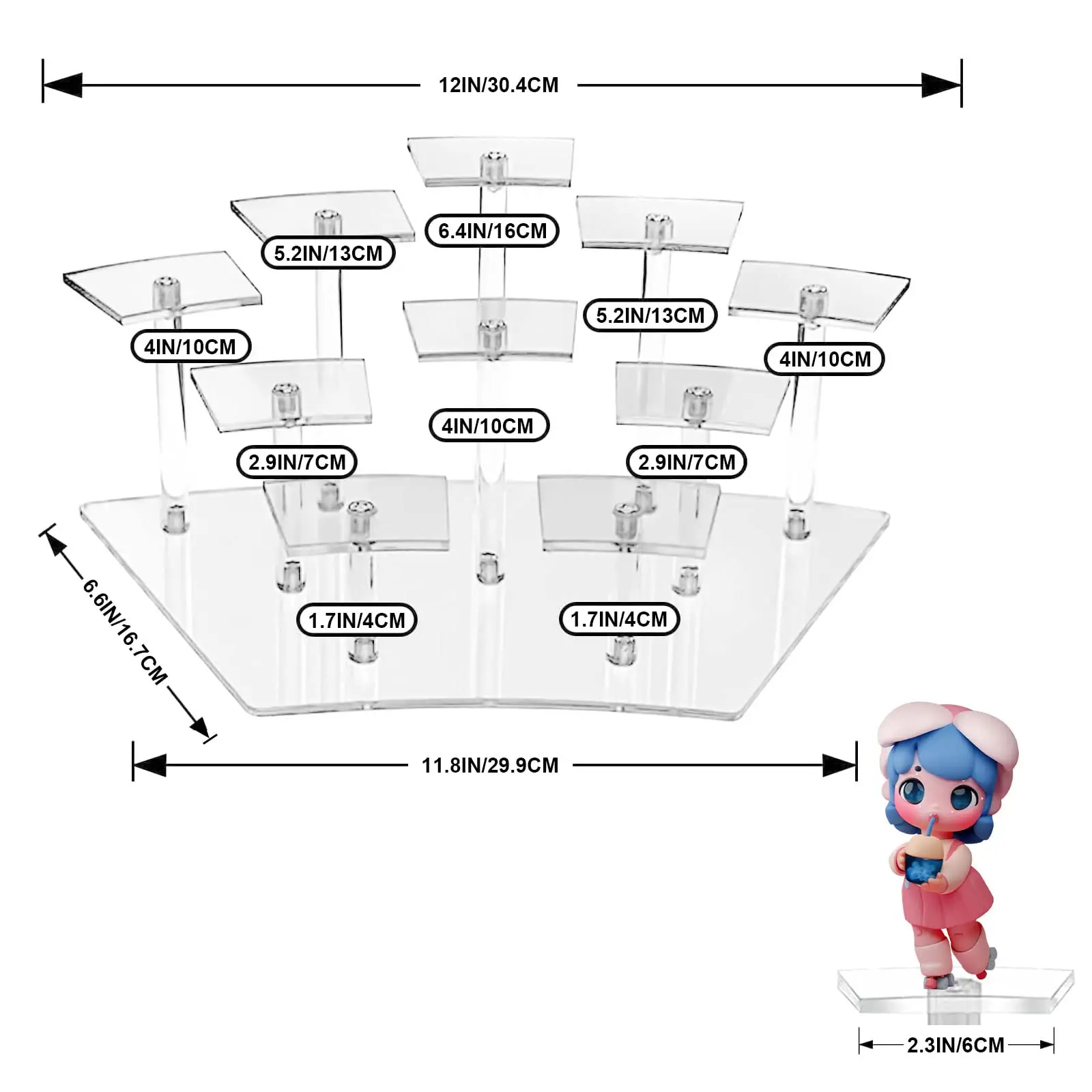Acrylic Display Stands,10-Tier Action Figure Display Stand,Multilevel Acrylic Risers for Funko Pop Cupcake Dessert and Perfume