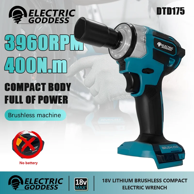 

Electric Goddess DTD175 400NM Brushless Electric Impact Wrench Cordless Rechargable Car Repair Power Tool For Makita 18V Battery