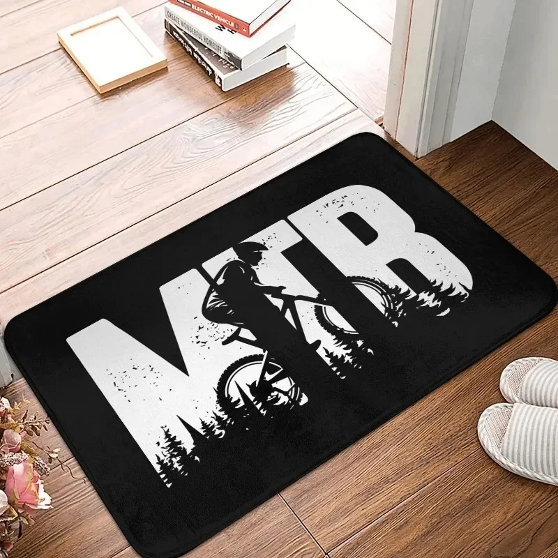 MTR Mountain Bike Silhouette Print Doormat Non Slip Cycling Lover Entry Floor Mat