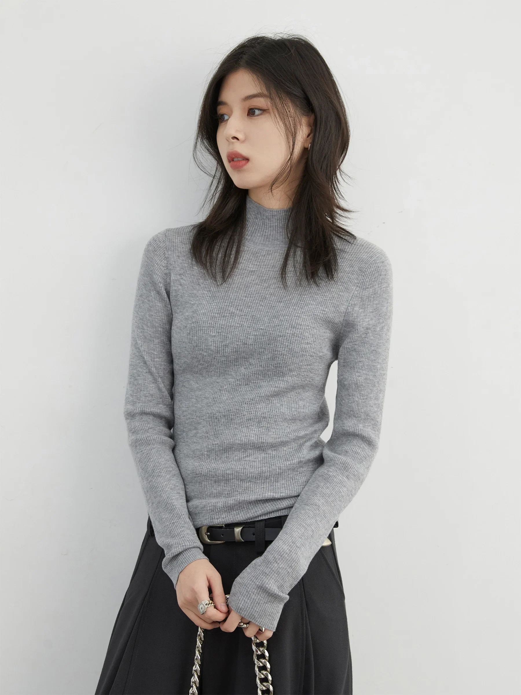 CHIC VEN Women Pullovers Korean Solid Basic High Neck Long Sleeved Slim Fit Sweaters Female Knitted Tops Autumn Winter New 2025