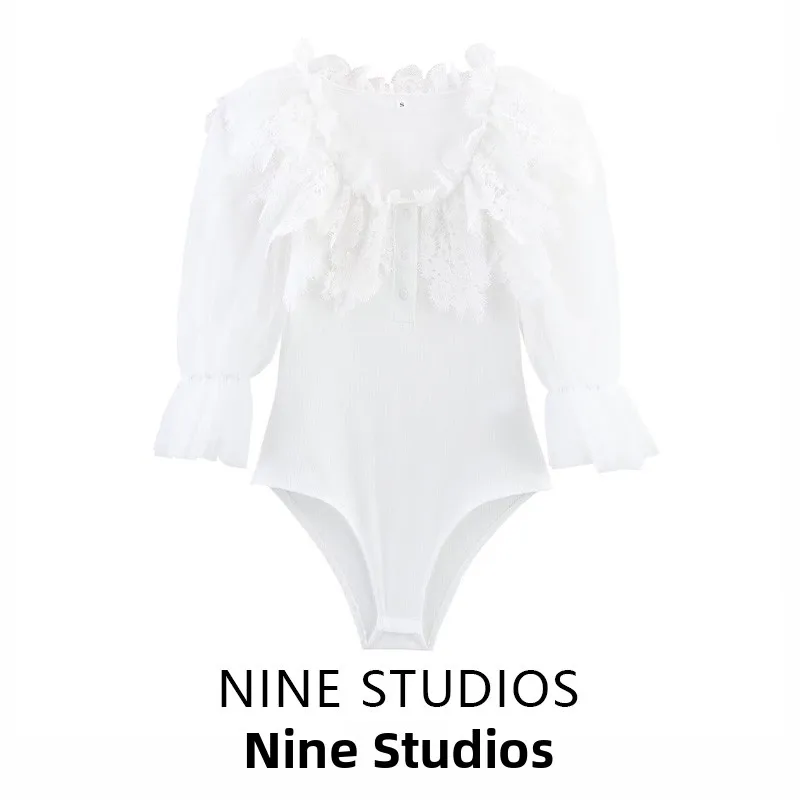 

Ele Pure Desire Bubble Sve Ruffle Trim Seven Sve Bodysuit Sexy Women's Clothing Floral Print High Waist Long Pant