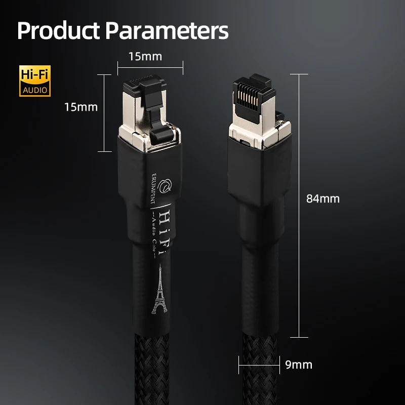 ERUMPENT Hi-end OCC HiFi Cat 8 Kabel Ethernet RJ45 Złącze Szybki przewód sieciowy LAN 40 Gb/s 2000 MHz do routera laptopa — zdjęcie produktu 6