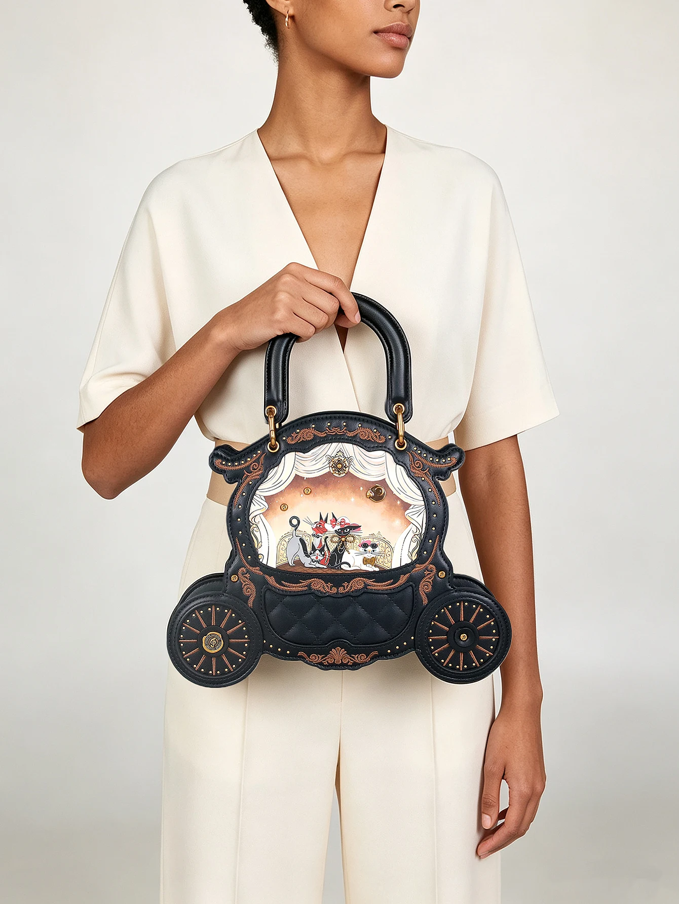 Modische neue 2026 Damen-Handtasche in spezieller Form, Retro-Kutschen-Handtasche, Nischenartikel, einzigartige Tasche mit Katzenmuster, Persönlichkeit, süß und charmant – Detail 2