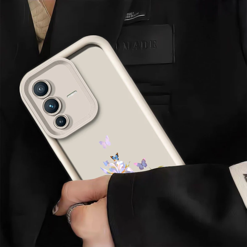 Fashion Flower Butterfly Print Phone Case For Vivo X200 FE X100 Pro X100S X90S X90 X80 X70 Pro Matte Silicone Shockproof Cover view 3