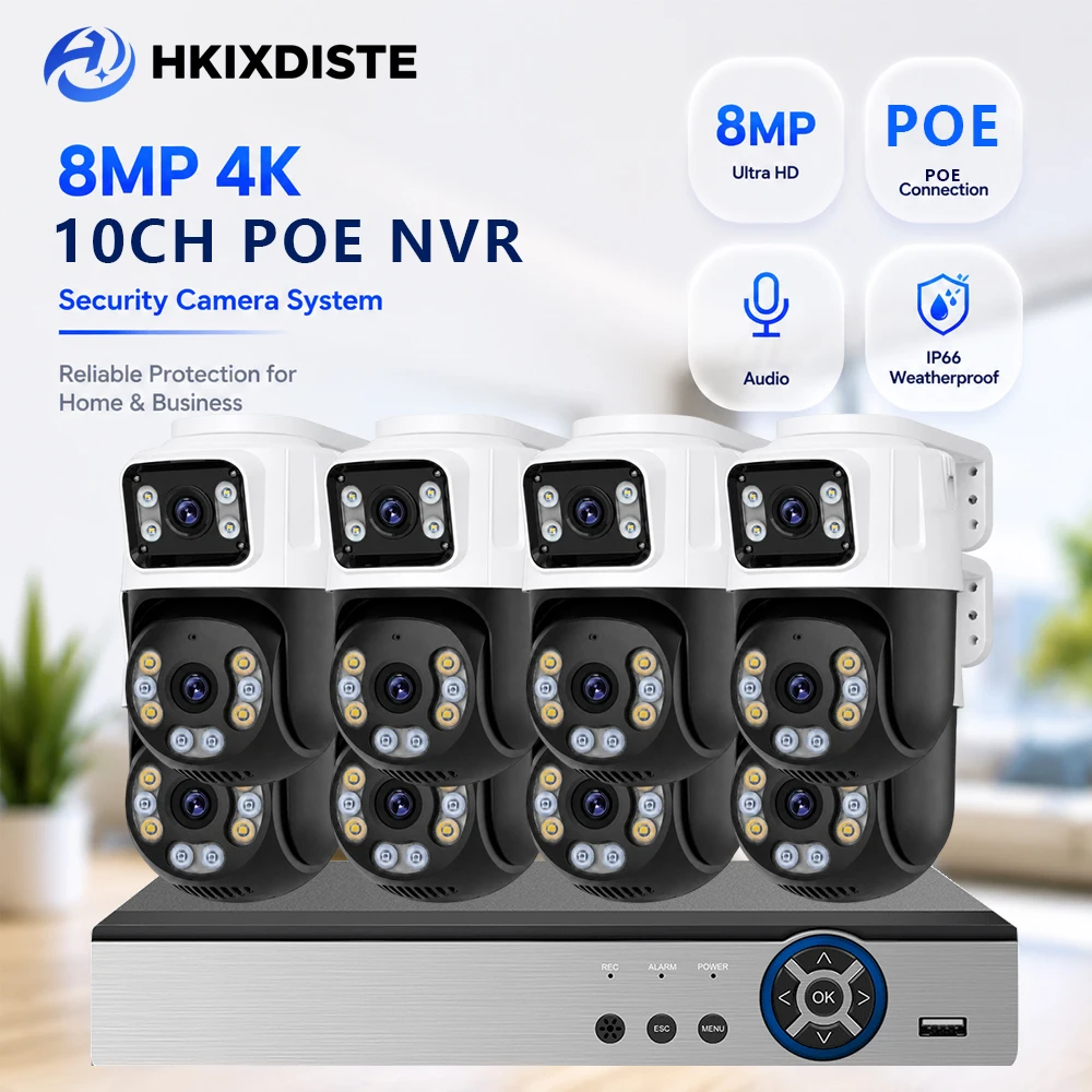 8MP POE PTZ Dual Lens XMEYE IP CCTV Camera Video Surveillance System Outdoor Audio Street ONVIF 10CH NVR Video Surveillance Kit