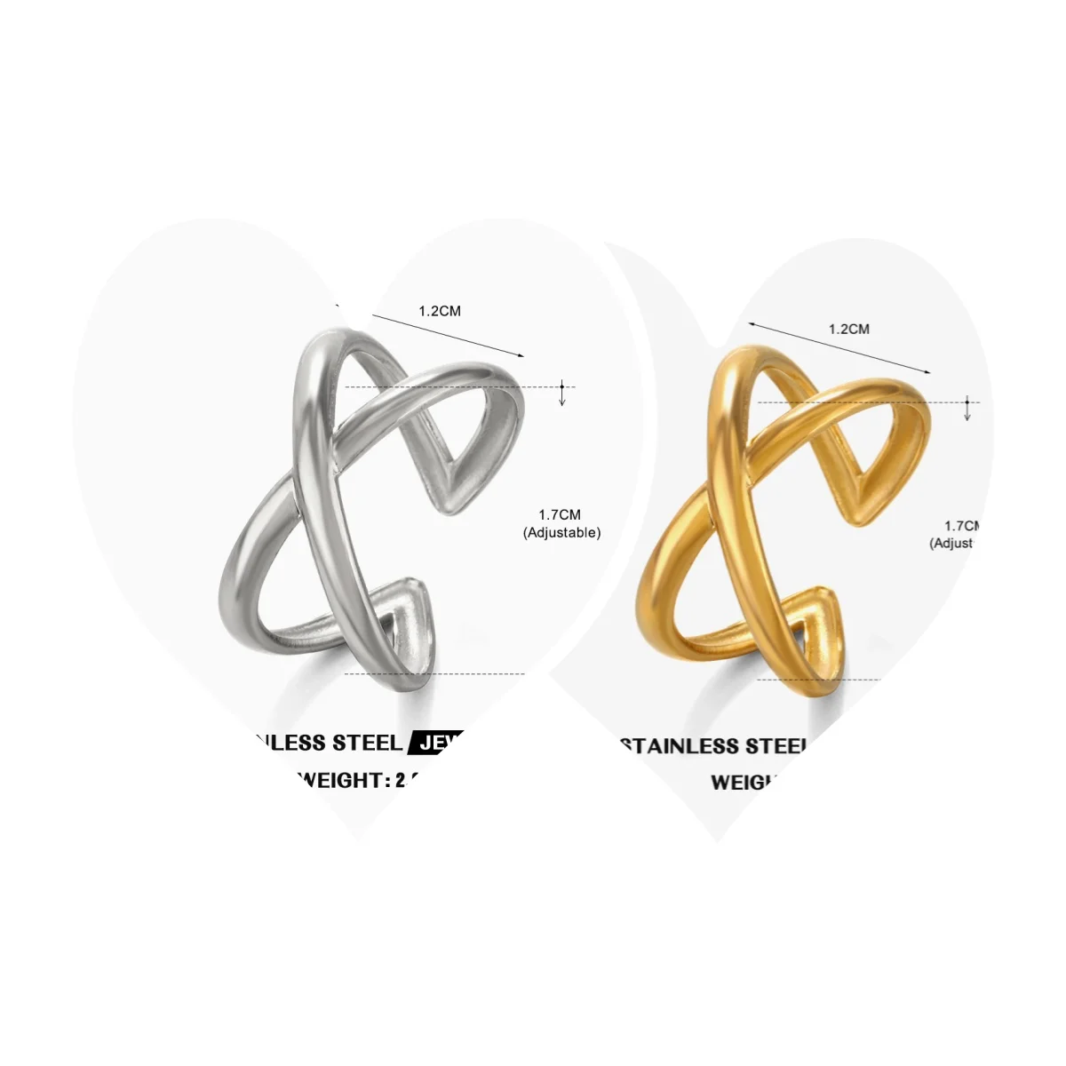 Trendy Minimalist Heart Ring 18K Gold Plated Titanium Steel Adjustable Open Ring for Women Everyday Dainty Stackable Jewelry