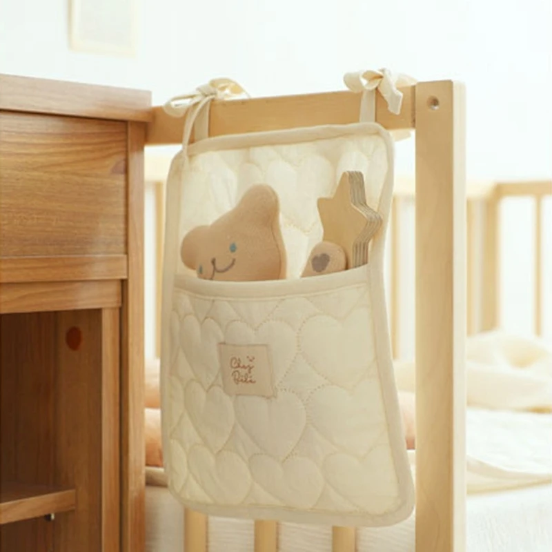 Baby Bedside Bag Portable Diaper Storage Bag Feeding Bottle Organizing Bag Cotton Hanging Bag Baby Crib Beddin