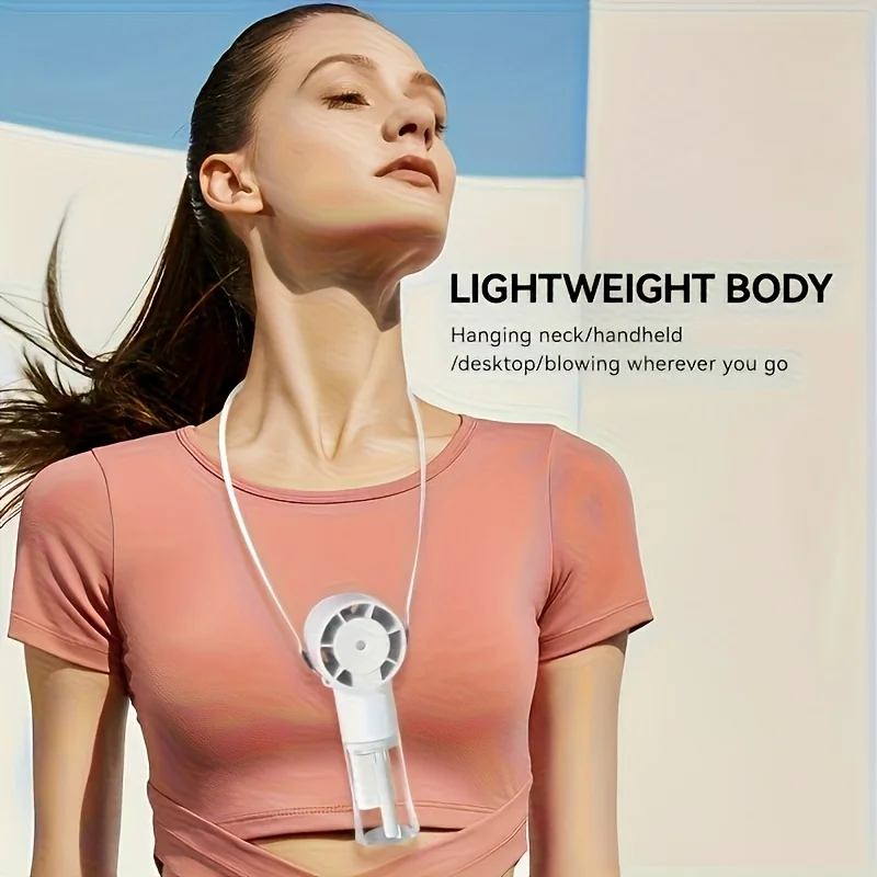 Portable USB Rechargeable Spray Fan with Lanyard - 1200mAh Battery, 4-Speed Adjustment Hands-Free Cool, Suitable for Women's Sum