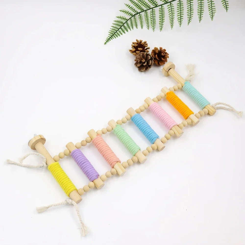 5/8 خطوات الخشب سلم الحيوانات الأليفة التفاعلية الطيور الببغاء لعبة سلم ل قفص هامستر مضحك طحن عصا تسلق لعبة الطيور الملحقات