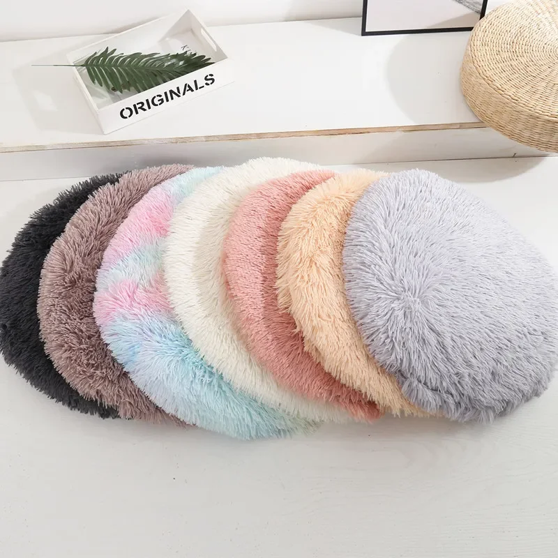 Round Pet Dog Bed Mat Long Plush Soft Fluffy Pet Cushion Cats Bed Blanket Pad For Small Medium Large Dogs Cats Sleeping Supplies