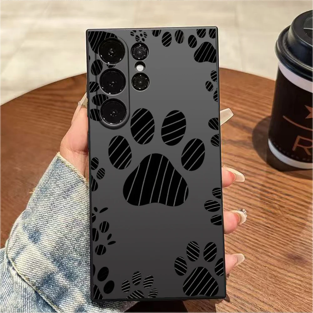 Black Striped Paw Prints For Samsung Galaxy S25 S24 Ultra S23 S22 S21 S20 Ultra FE Plus Note 10 20 Lite Fashion Soft Cover