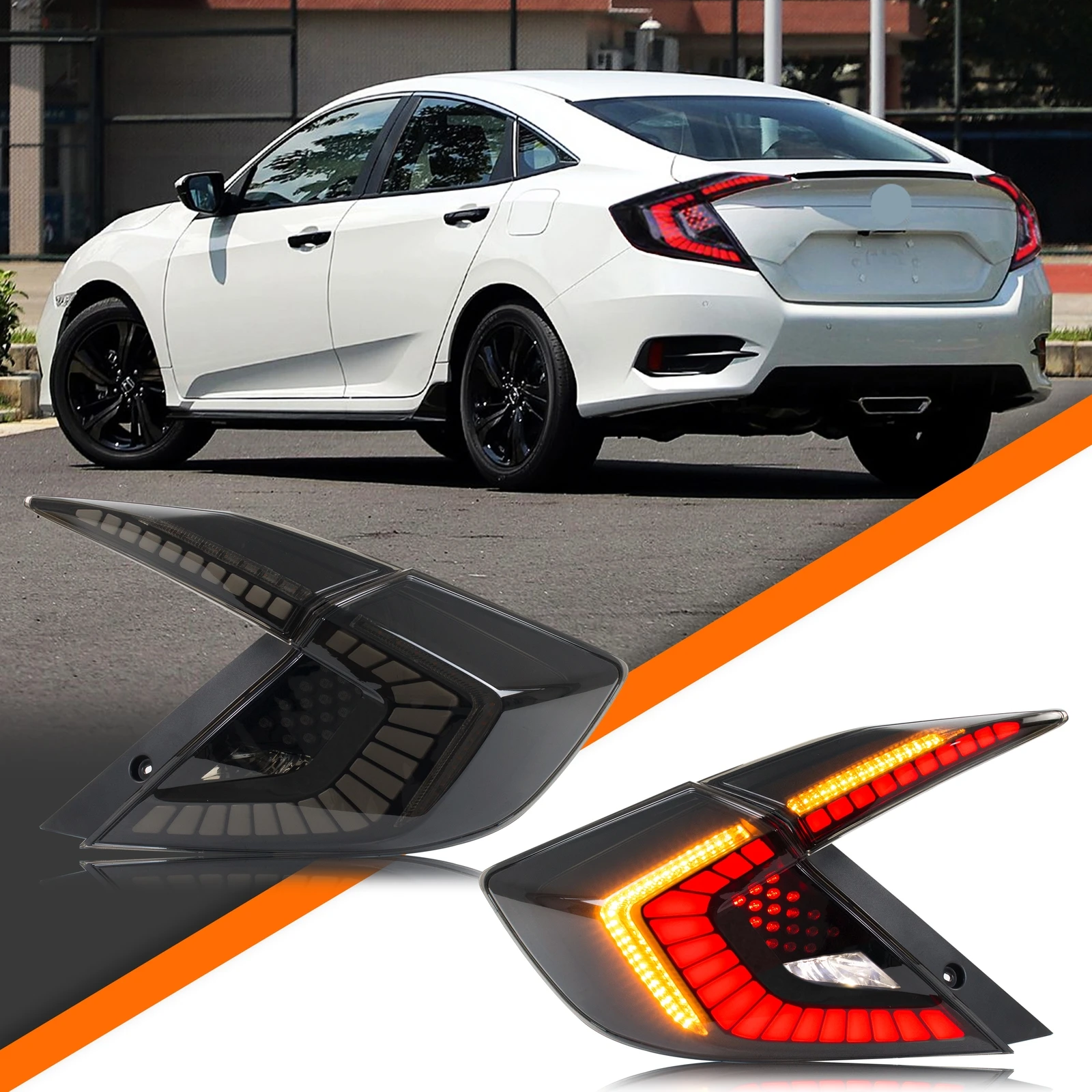 

LED Tail Lights for Honda Civic 2016-2021 Sedan 10th Gen Sequential Turn Signal Rear Lamps Assembly [Not Fit Coupe / Hatchback]