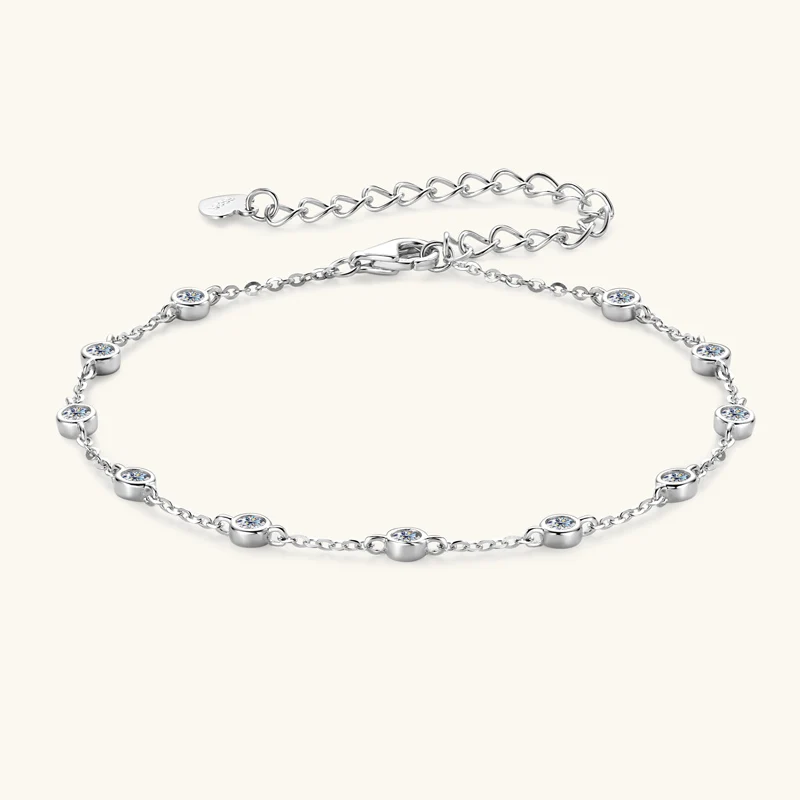 Lnngy 925 Sterling Silver Adjustable Bracelets Certified 2.5mm Bezel Moissanite Cuff Bracelet For Women Hand Chain Jewelry Gift
