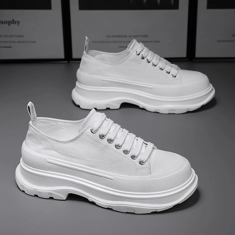 Men Canvas Shoes Thick Sole Hidden Height Increase Platform Skateboard Casual Dad Sneakers