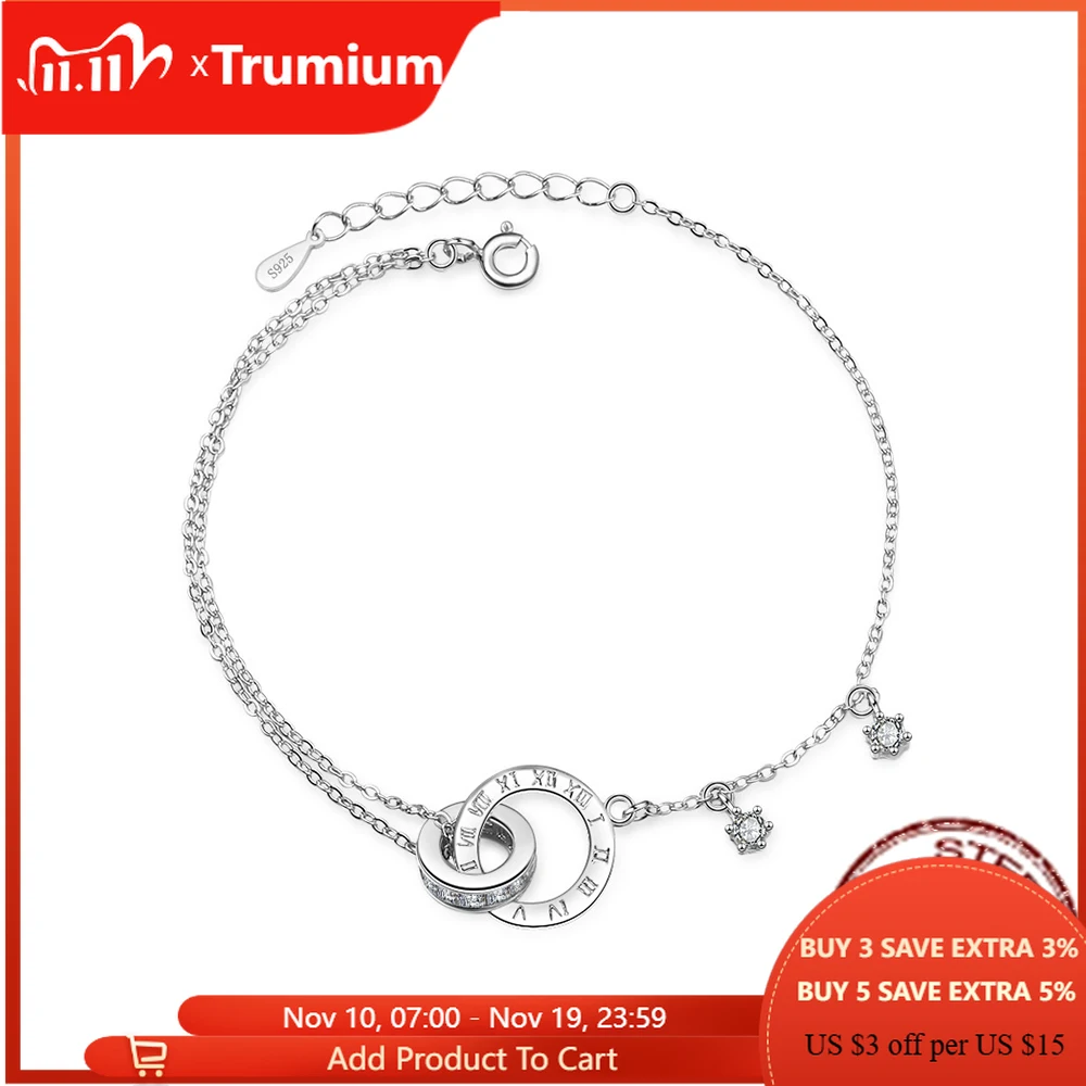 

Trumium New S925 Sterling Silver Bracelets for Women Roman Digital Bracelet Female Retro Style Luxury Jewelry Girl Gifts