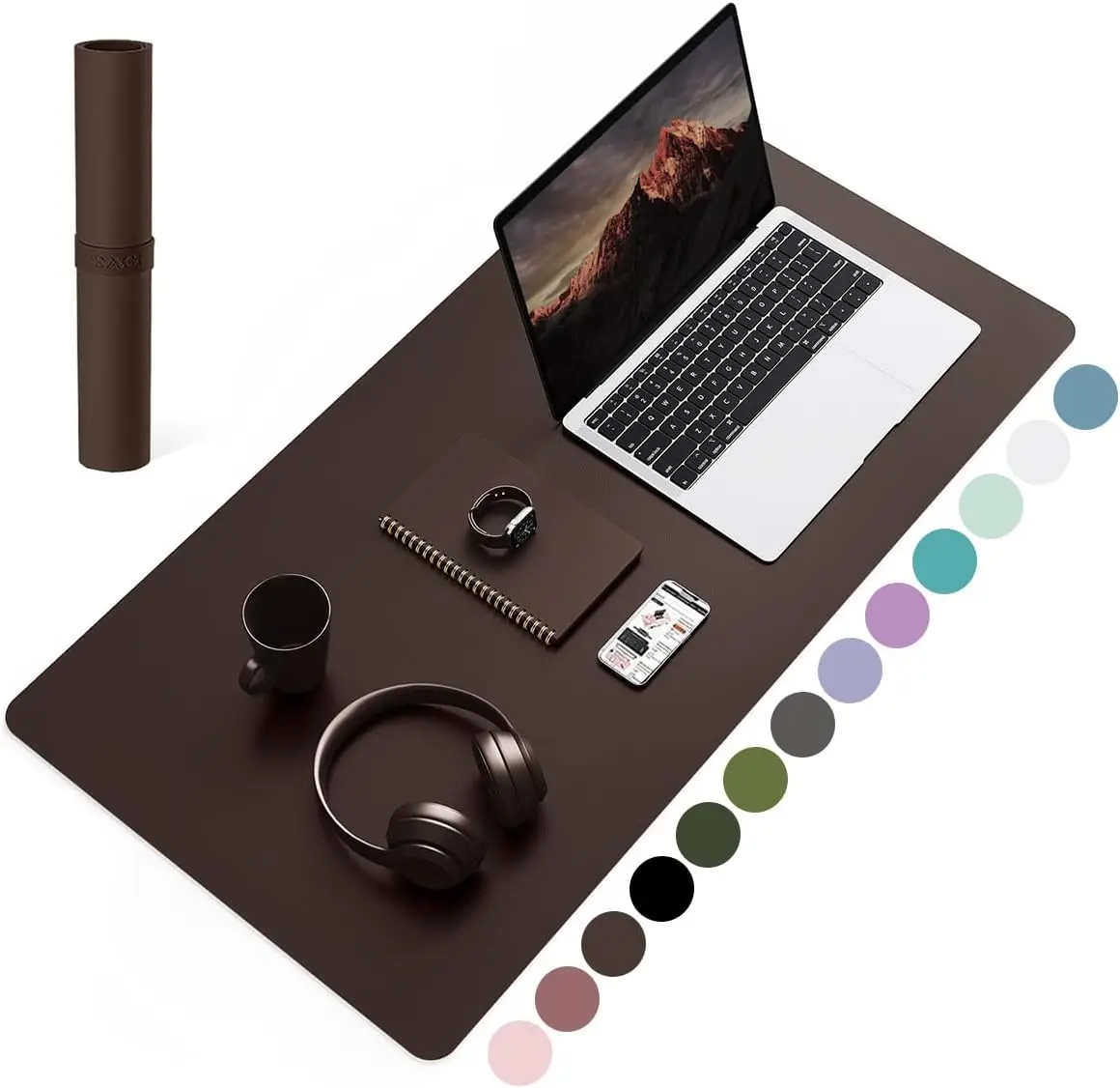 

Non-Slip Leather Desk Pad, Waterproof Large Mouse Pad for Office/Home, 31.5" x 15.7", Dark Brown