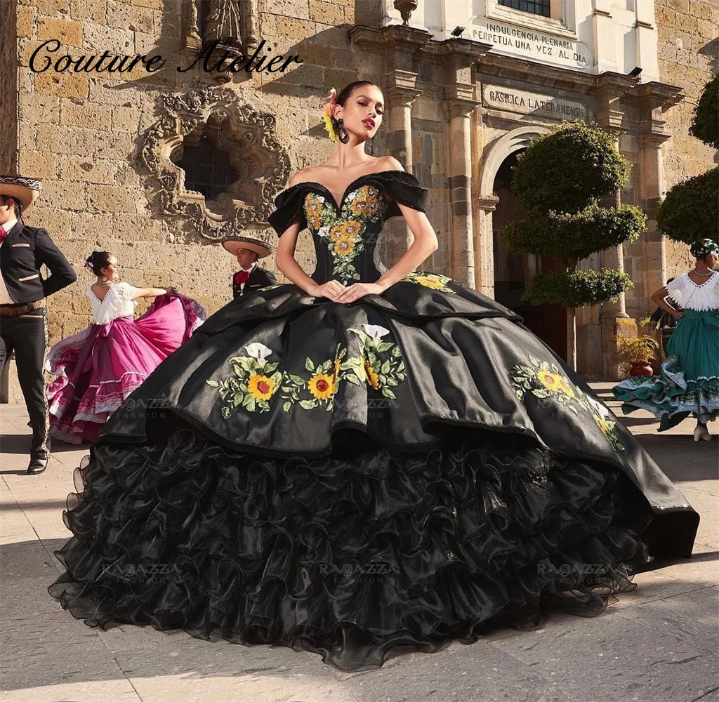 Vestido De baile bordado De lujo, traje De quinceañera con volantes, hombros descubiertos, con cordones, para 15 Años, 2024