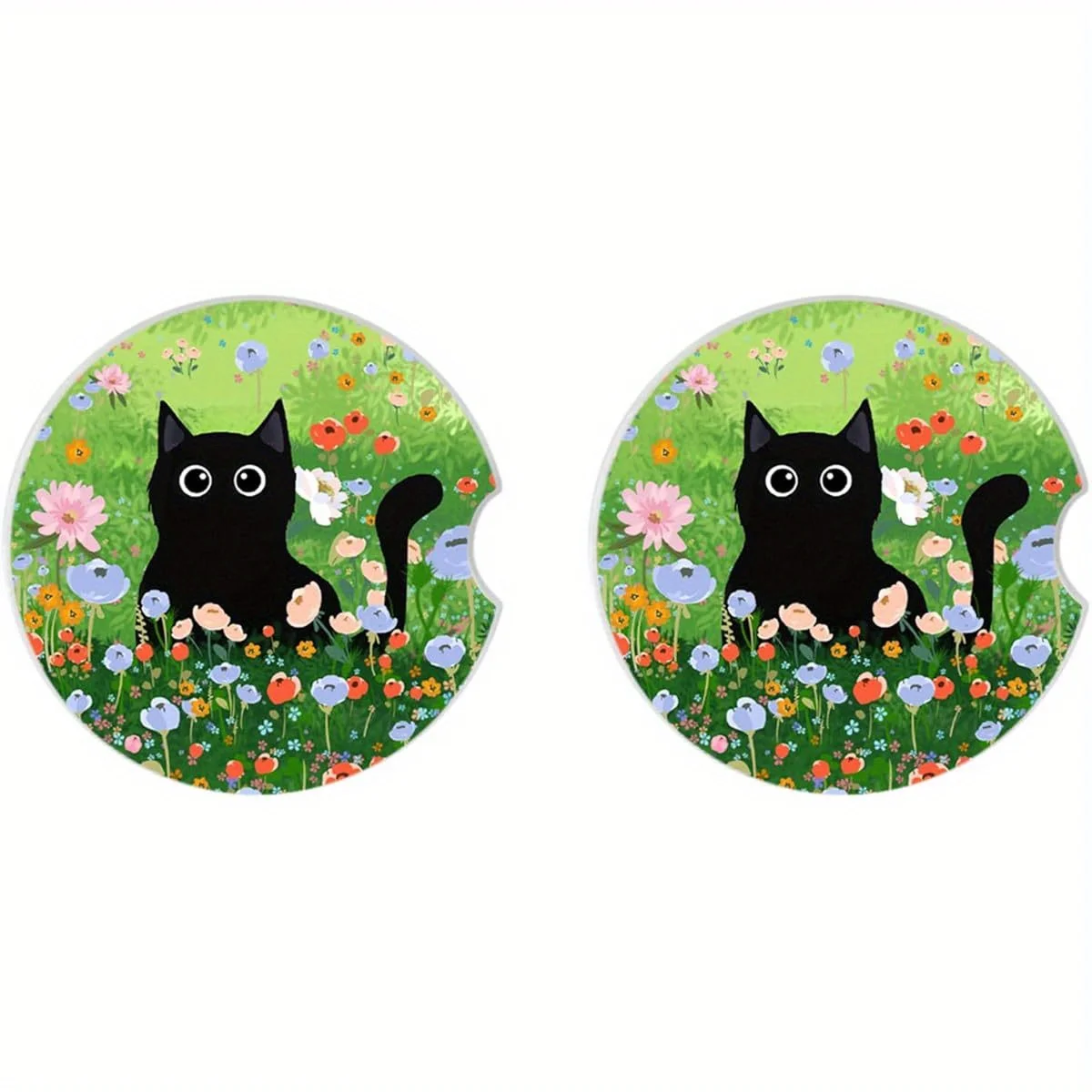 

Flower Cat Absorbent Car Cupholder Coaster 2 Pack, 2. 56 Inch Ceramic Stone with a Finger Notch for Easy Move, Cork Base