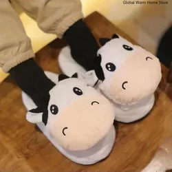2023 Cows Plush Slippers Move Open Mouth Winter Warm Home Cotton Shoes Kawaii Animal Slippers Cute Funny Cartoon Girl Boy Gift