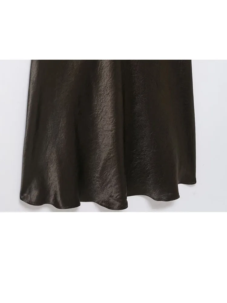 HH Women Summer Sexy Deep V-Neck Silk Satin Texture Belt Decoration Midi Dress Female Fashion Short Sleeve Solid Casual Dress