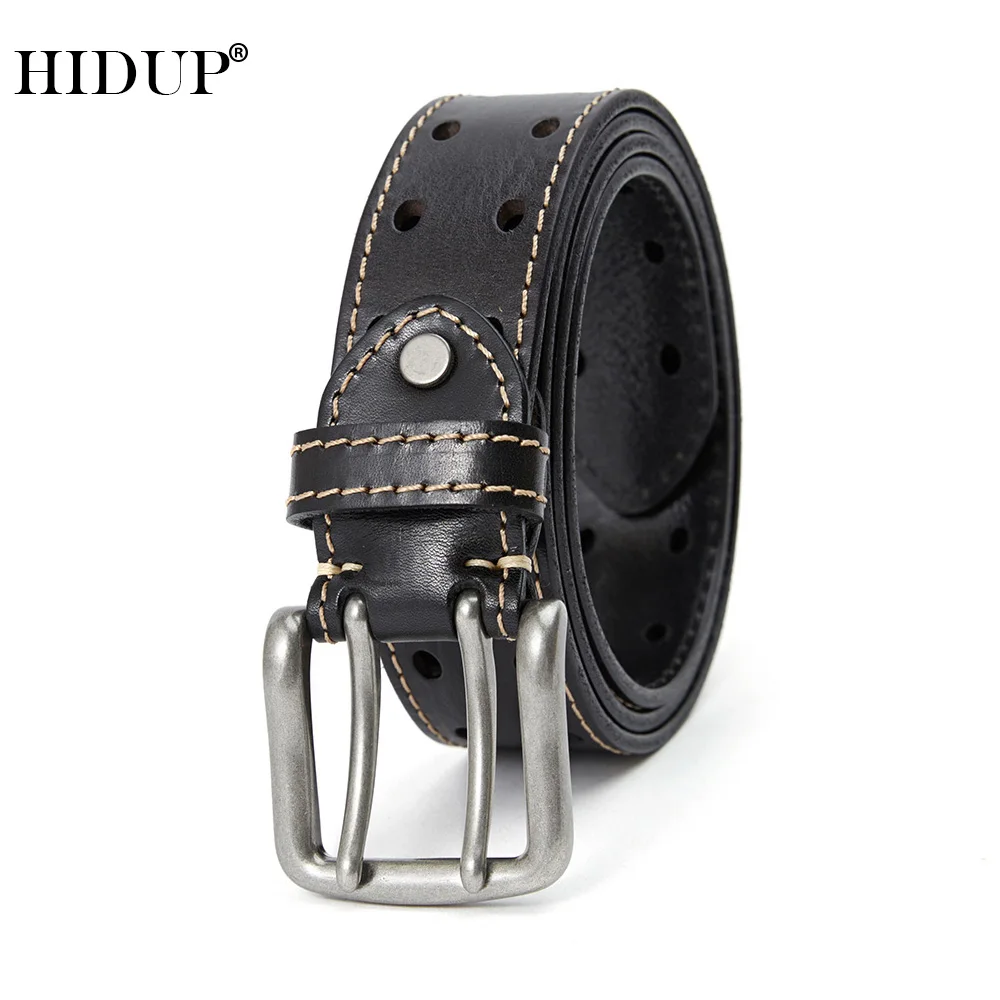 

HIDUP Retro Styles Genuine Leather Belts Men 3.8cm Width Casual Men's Black&Coffee&Red Brown Clothing Accessories 2023 New