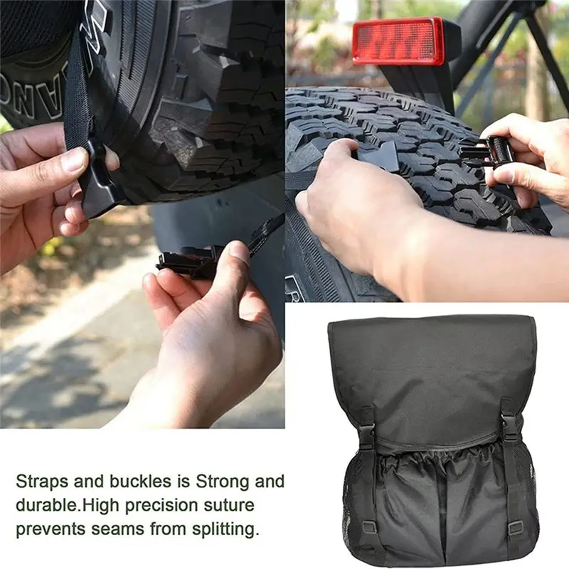DT42-Spare Tire Trash Bag Outdoors Storage Bag For Wrangler UTV SUV RV Truck Off-Road Recovery Gear Adjustable Universal