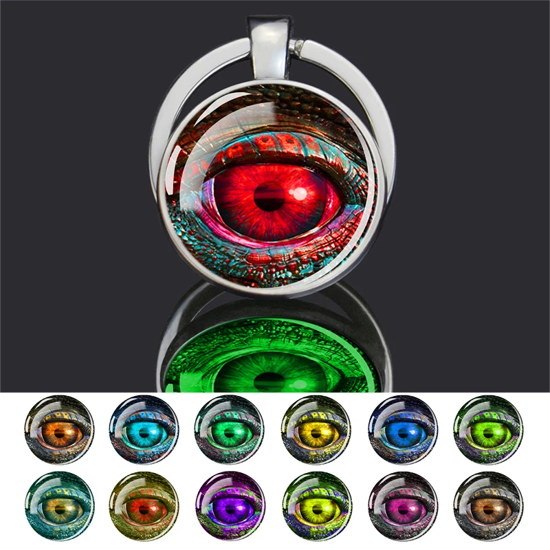 Glow In The Dark Evil Eye Keychain Dragon Eyes Double Face Glass Dome Luminous Keyring Jewelry Gift for Men