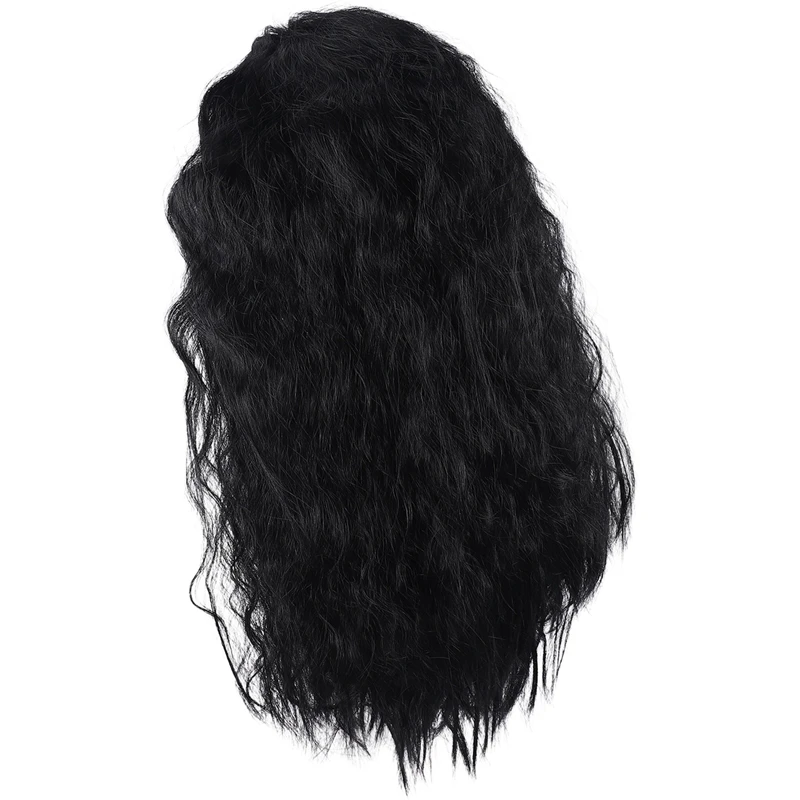 

Matte Black Medium-Parted Long Curly Hair High-Temperature Silk Wig African Small Curly Afro Pom Hairstyle For Daily