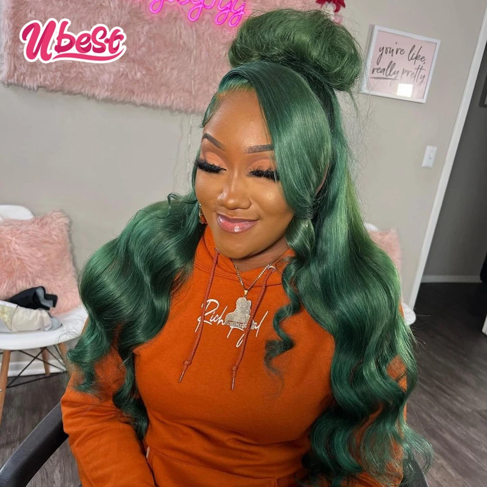 Ubest 200% Dark Green Color Body Wave 13x6 Lace Front Human Hair Wigs For Black Women Lace Frontal Wig 30 Inch 13x4 Closure Wig