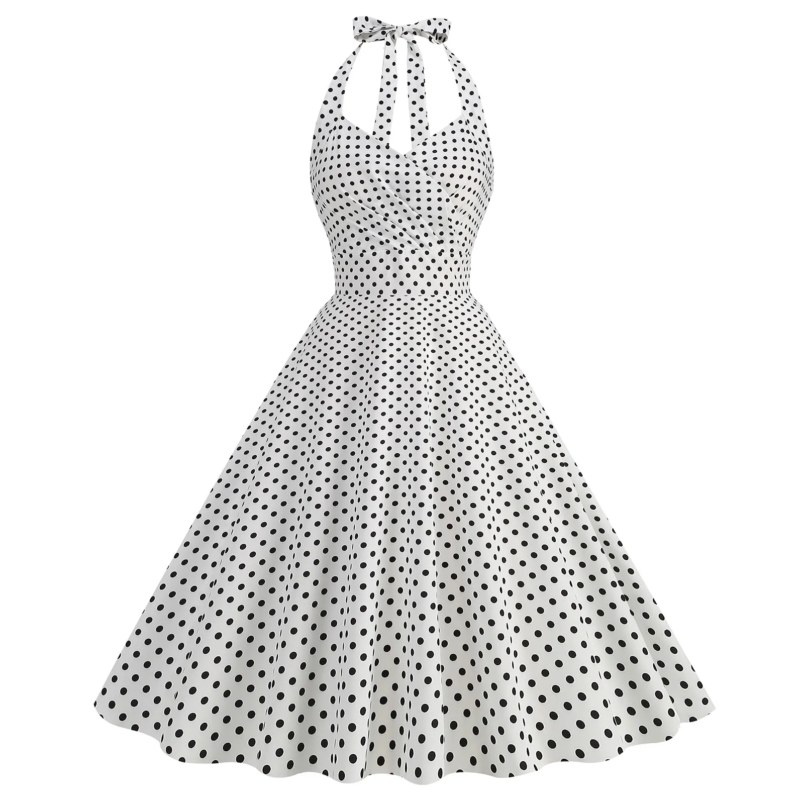 

Polka Dot Hepburn Style 50s 60s Vintage Dress A-Line Backless Halter Pin Up Rockabilly Dress Women Summer Retro Party Vestidos