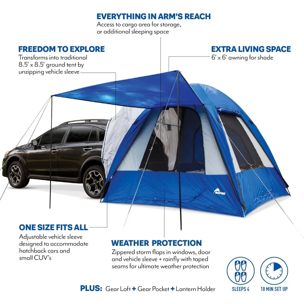 Sportz Hatchback and Small CUV Tent 8'x8' Waterproof Camping Tent with Awning 4 Person