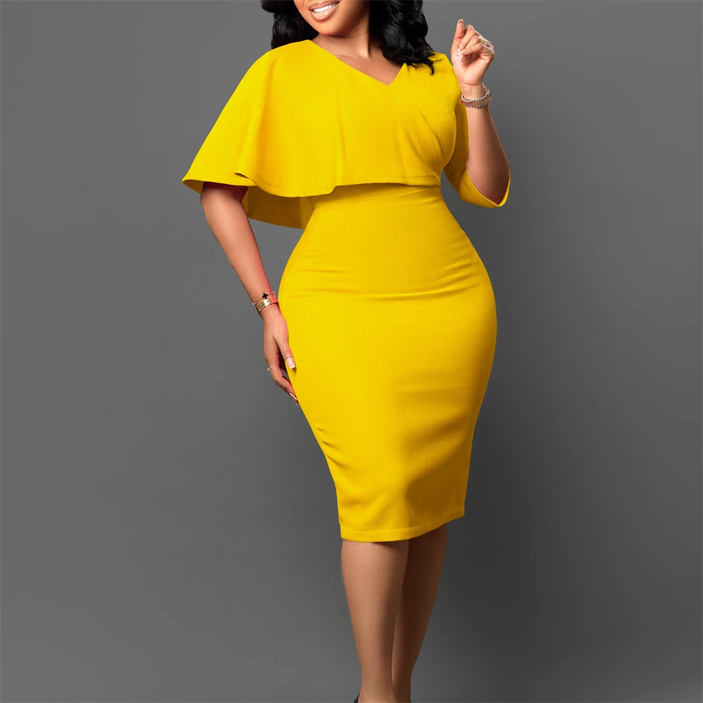 

Summer Evening Dresses for Women V Neck Bodycon Pencil Fashion African Office Streetwear Dresses 2024 Africa Clothing VestidoS