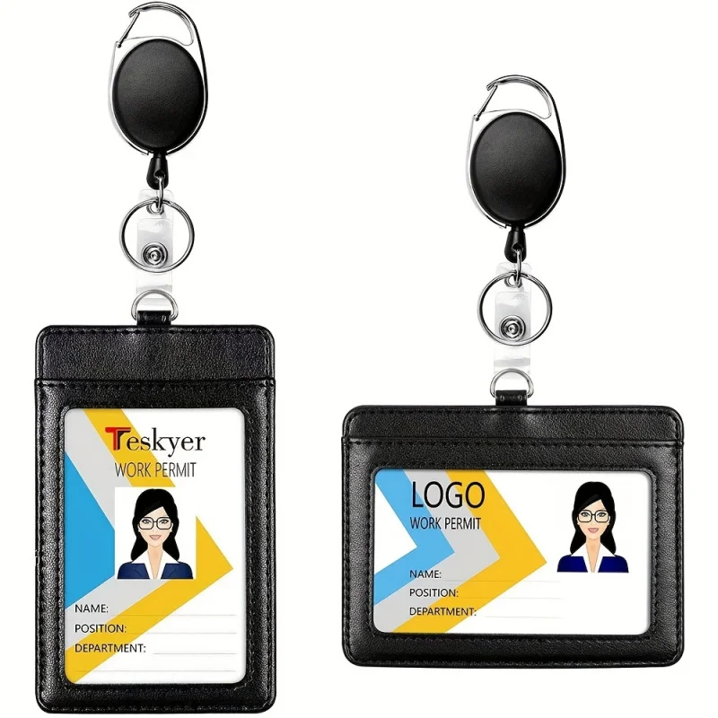 

2pcs Easy Pull ID Buckle Card Holder - Expandable Double-Sided Multi-Slot Name Tag Sleeve with Retractable Reel,