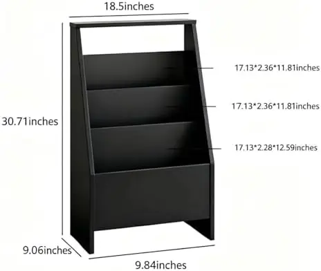 3-Tier Floor Standing Magazine Rack for Vinyl Records Books (Walnut) | 3 Open Tiers| Space-Saving Footprint