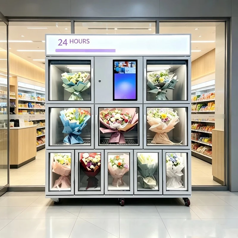 Compact Constant Temp Flower Vending Cabinet Cheap Self-service Rose Vending Machine Support Credit Card Cash Payment