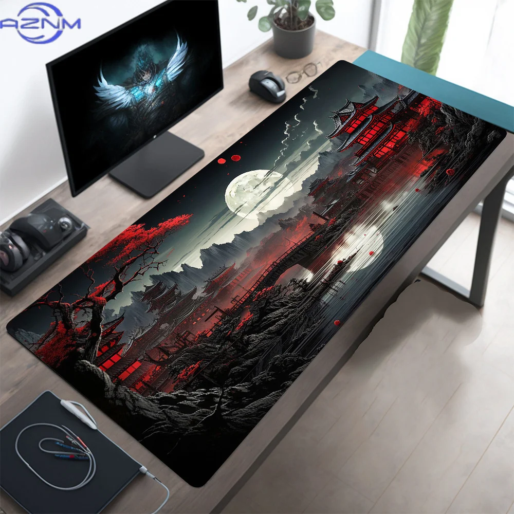 Art Aesthetics Mount Fuji and Cherry Blossom Design Large MousePad Desk Mat Stitched Edge Non-Slip Durable Gaming Pad Office Rug