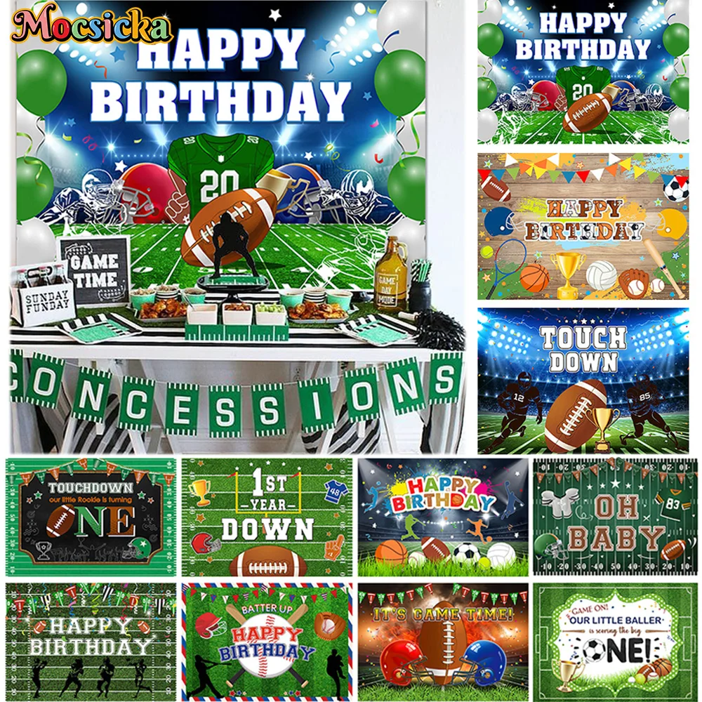 

Football Kids Happy Birthday Backdrop Decorations Sports Soccer Field Baby Shower Cake Table Background Custom Supplies Props