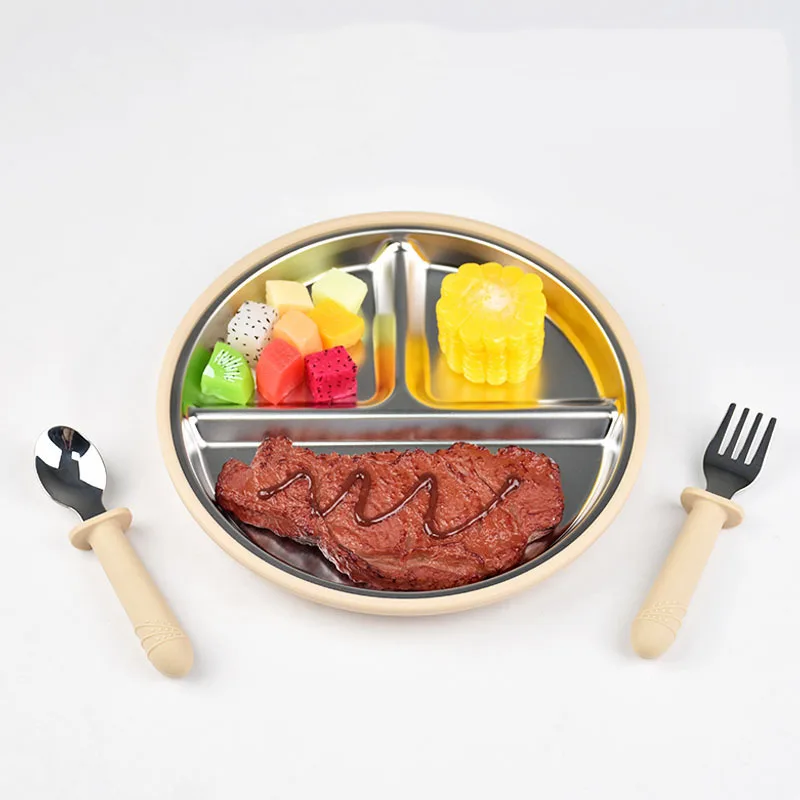 2026New 1PCS Stainless Steel Plate Detachable Suction Dishes Baby Feeding Sucker Bowl Food Grade Silicone Food Tray Tableware