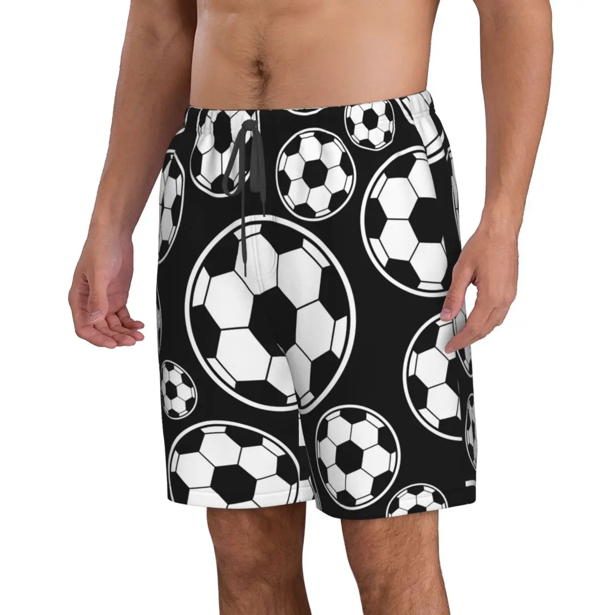 Costume da bagno da uomo con motivo pallone da calcio, costume da bagno, boxer, da spiaggia, ad asciugatura rapida