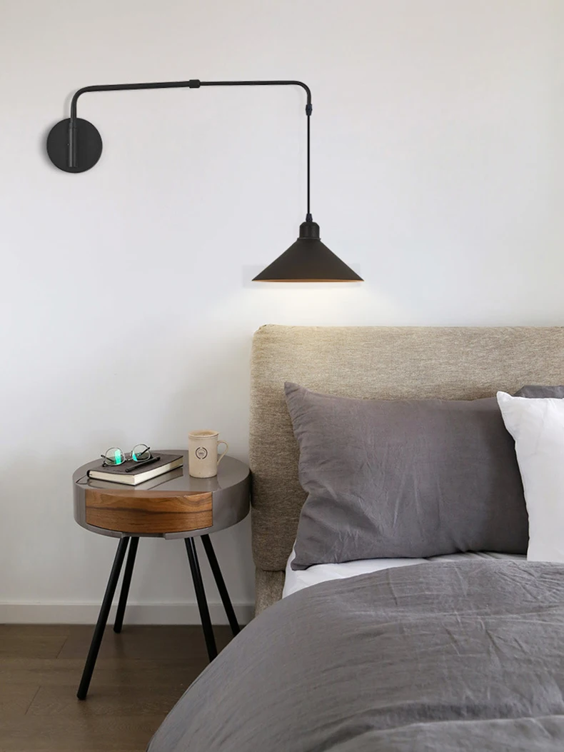 Black Metal Wall Light For Bedroom Bedside Reading Long Arm